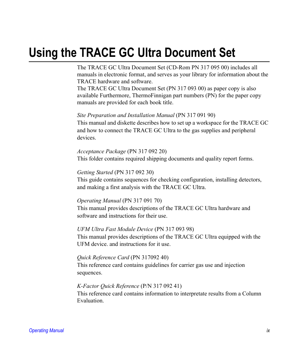 Using the trace gc ultra document set | Valco electronic Valve Oven User Manual | Page 9 / 62