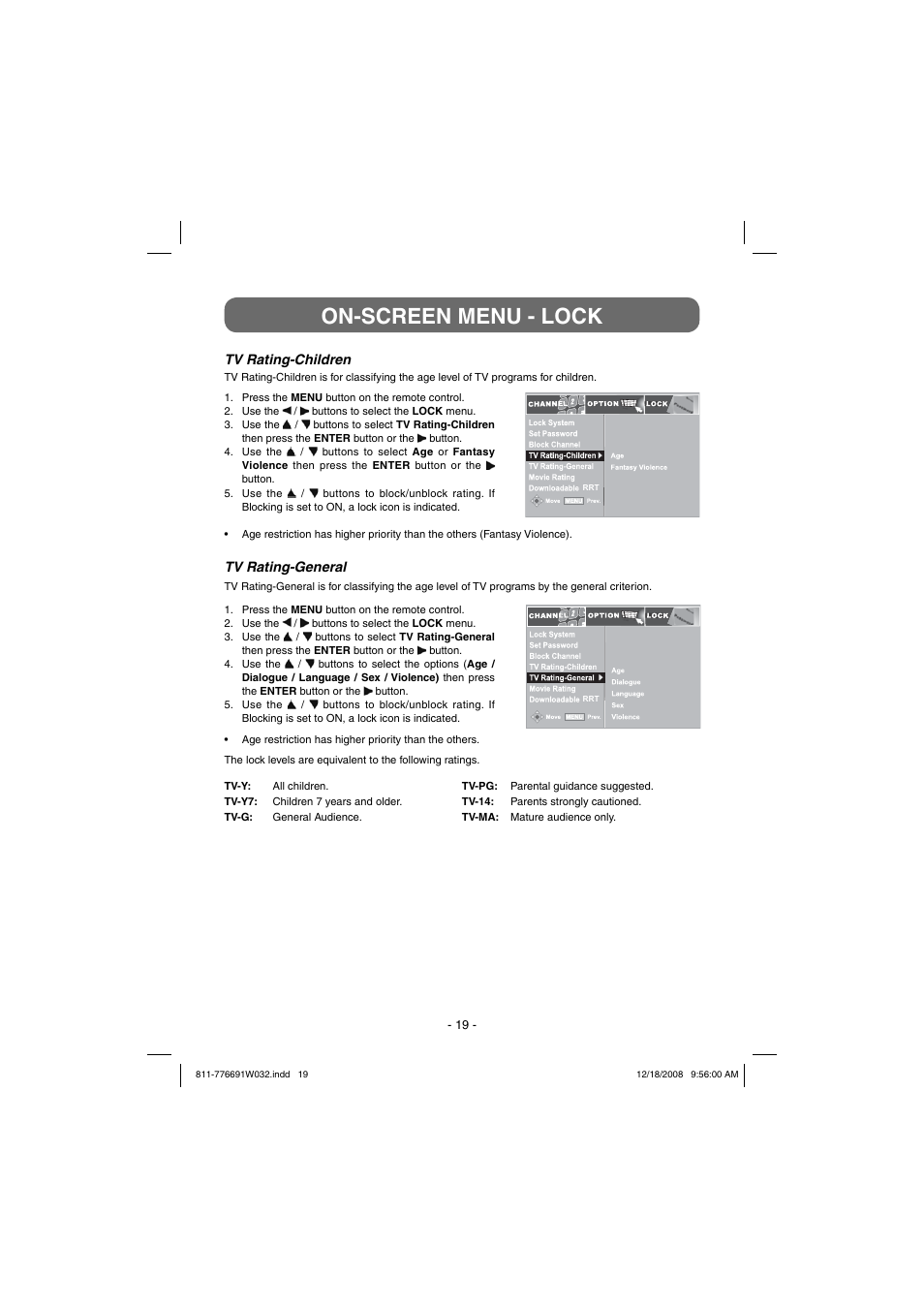 On-screen menu - lock | Venturer STB7766G1 User Manual | Page 20 / 23