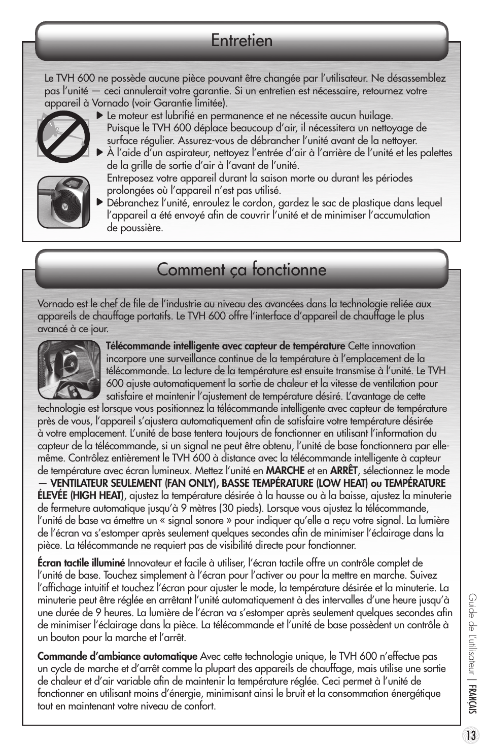 Entretien comment ça fonctionne | Vornado TouchStone 600 User Manual | Page 13 / 24