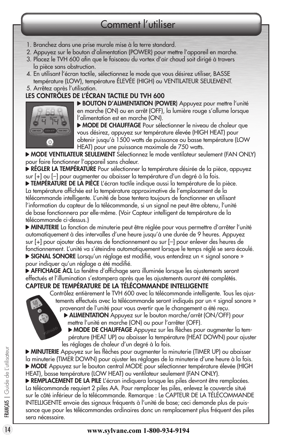 Comment l’utiliser | Vornado TouchStone 600 User Manual | Page 14 / 24