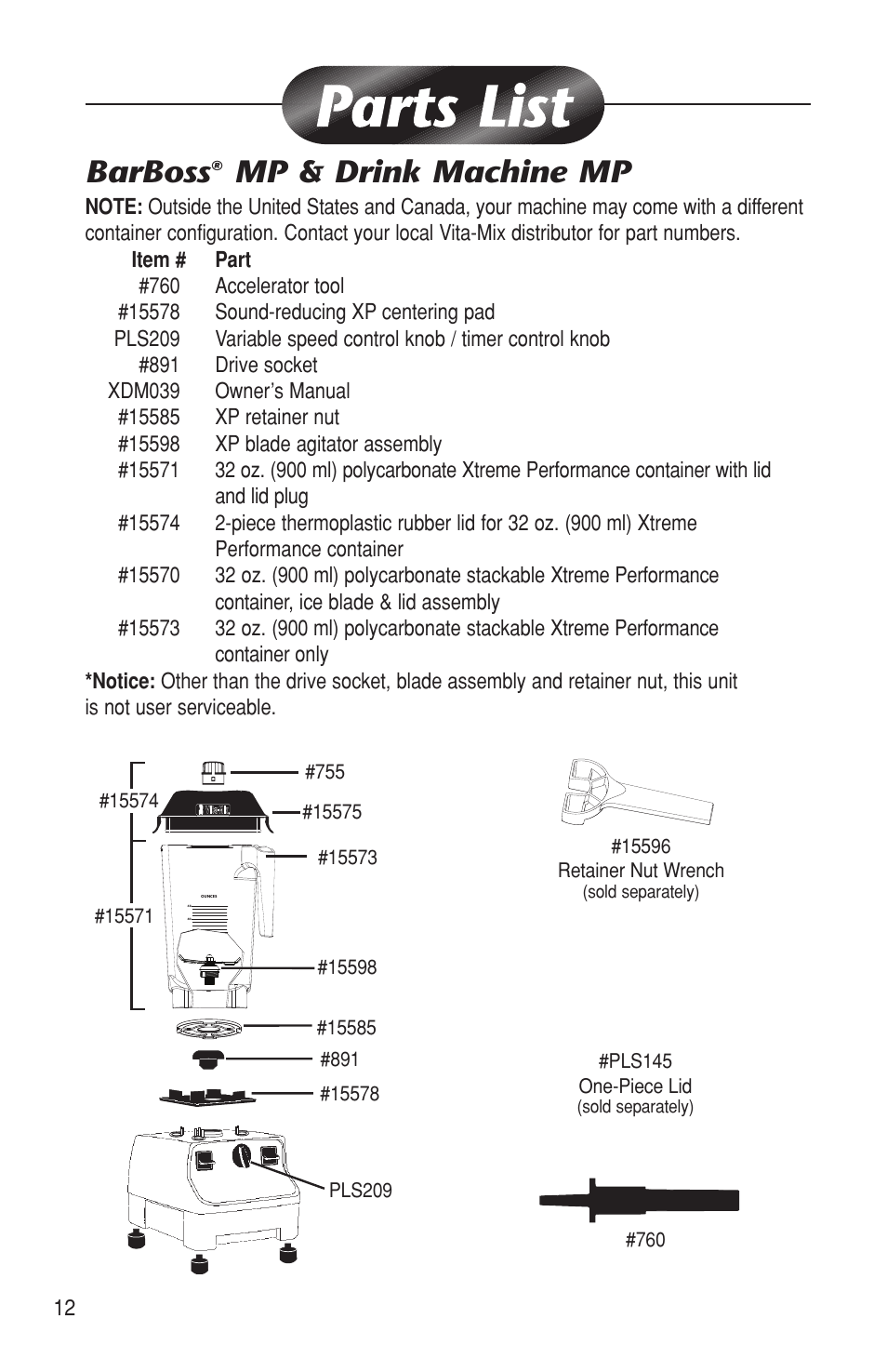Barboss, Mp & drink machine mp | Vita-Mix BARBOSS MP User Manual | Page 12 / 16