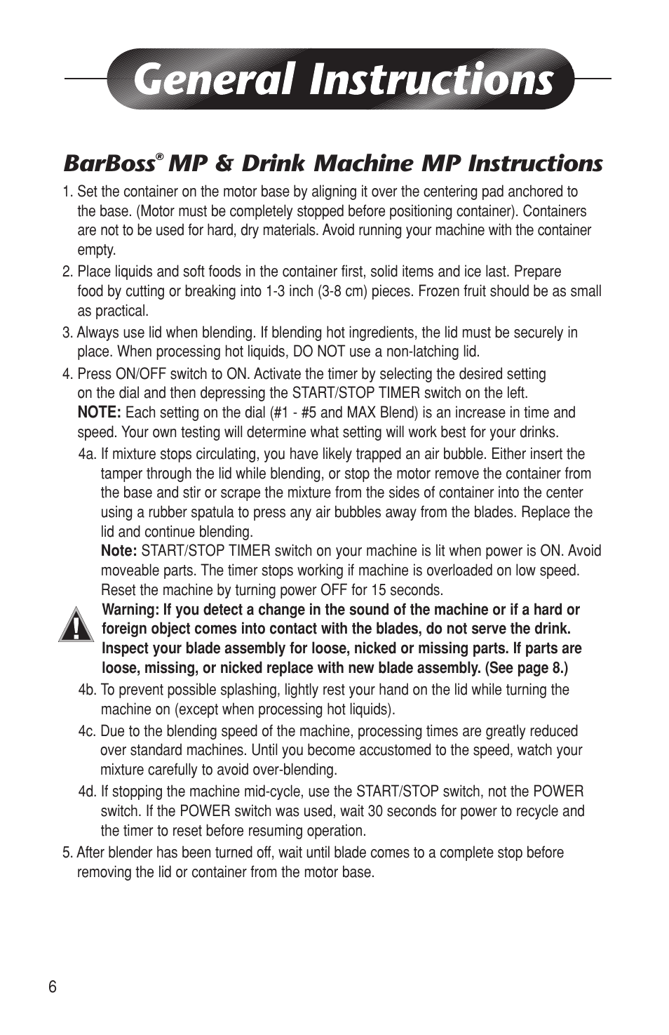 Barboss, Mp & drink machine mp instructions | Vita-Mix BARBOSS MP User Manual | Page 6 / 16