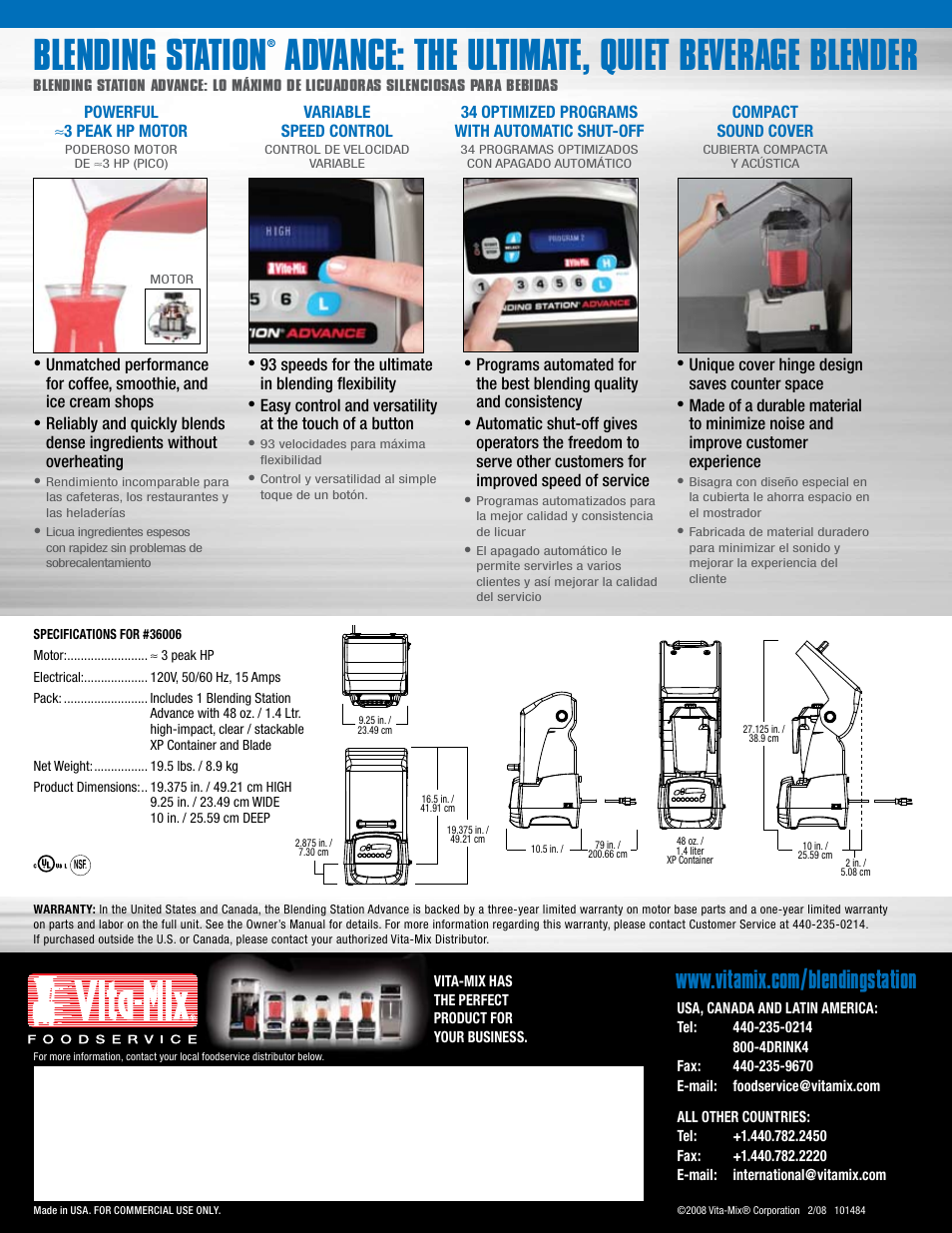 Blending station, Advance: the ultimate, quiet beverage blender | Vita-Mix Blending Station Advance SS User Manual | Page 2 / 2