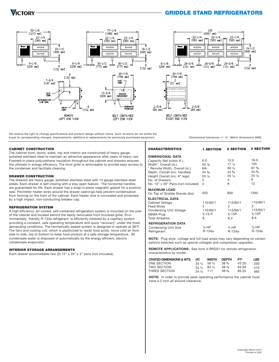 Griddle stand refrigerators | Victory Refrigeration GRS-3-S7 User Manual | Page 2 / 2