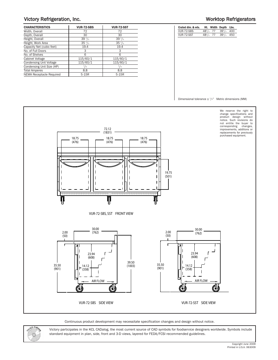 Victory refrigeration, inc. worktop refrigerators | Victory Refrigeration VUR-72-SST User Manual | Page 2 / 2