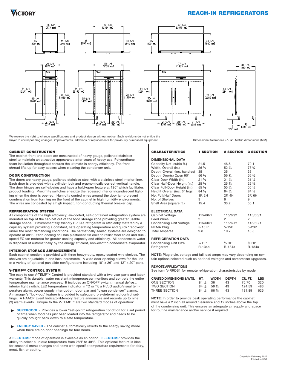 Reach-in refrigerators | Victory Refrigeration RS-2D-S7 User Manual | Page 2 / 2