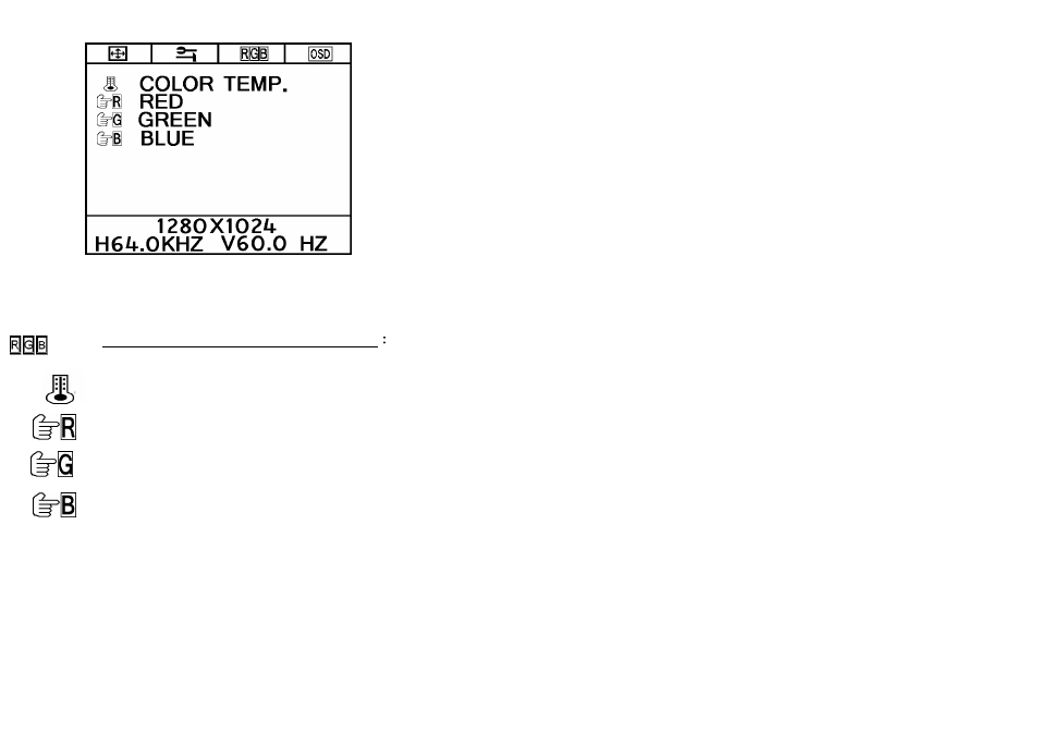 Adjust the color temperature of the display, Adjust red pixel luminance, Adjust green pixel luminance | Adjust blue pixel luminance | ViewEra V171 User Manual | Page 10 / 23