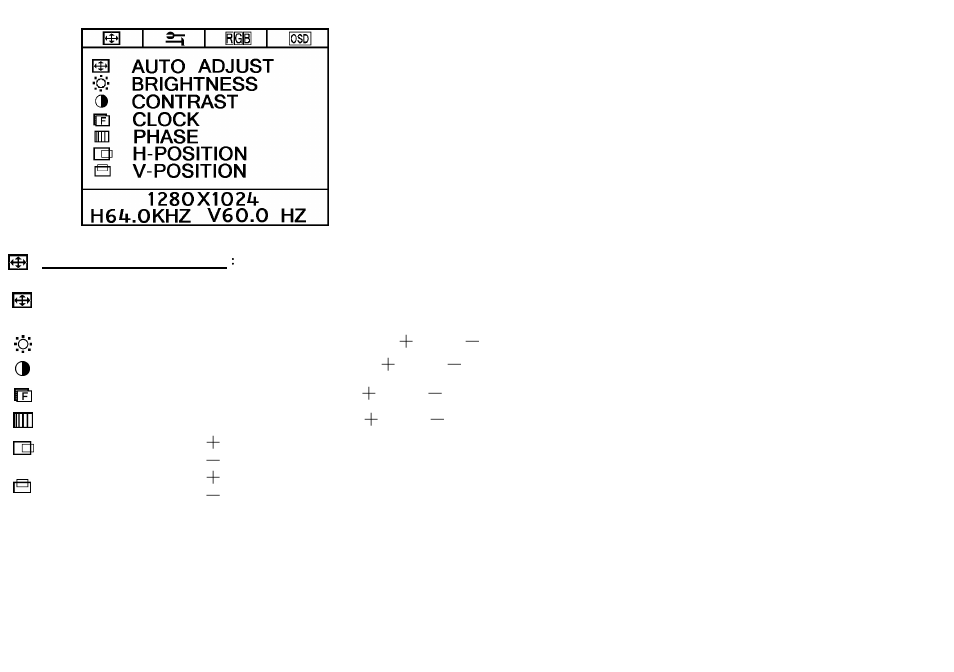Osd controls, Adjust the brightness by using ＋ and － buttons, Adjust the contrast by using ＋ and － buttons | Adjust the clock by using ＋ and － buttons, Adjust the phase by using ＋ and － buttons | ViewEra V171 User Manual | Page 8 / 23