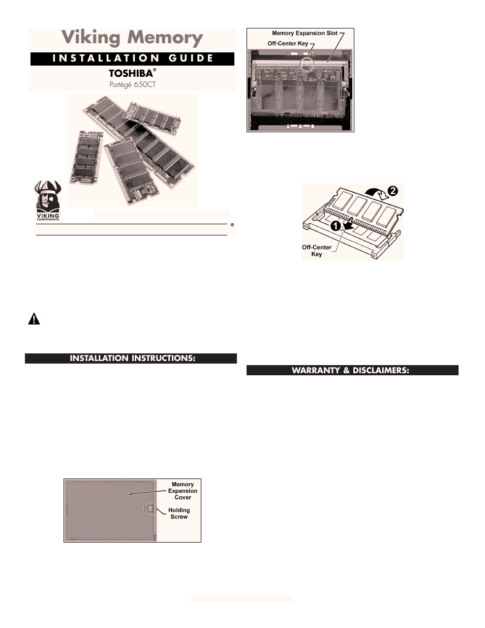 Viking InterWorks Toshiba Portege 650CT User Manual | 1 page