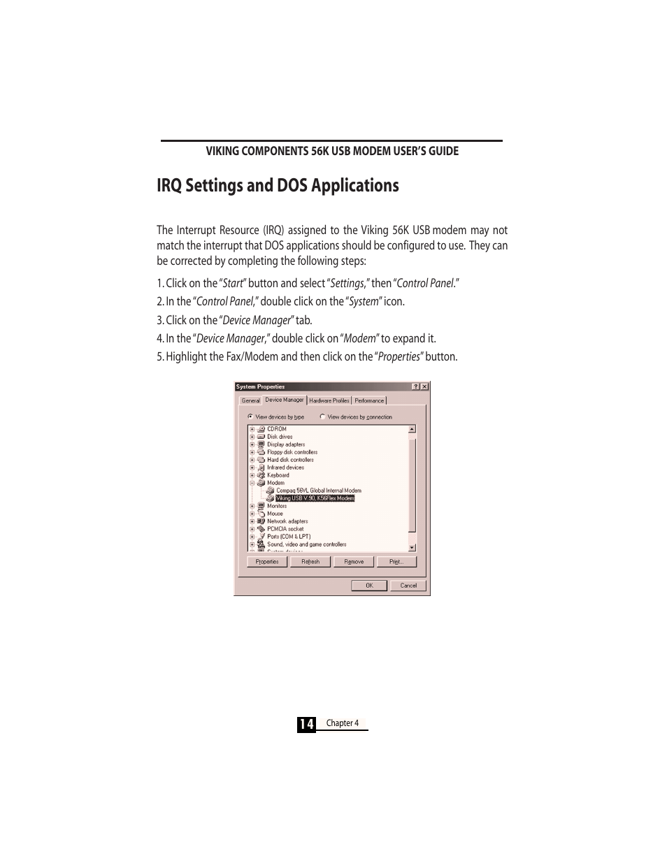 Irq settings and dos applications | Viking InterWorks 56K User Manual | Page 16 / 37