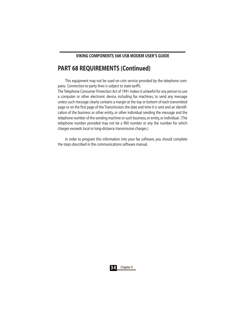 Part 68 requirements (continued) | Viking InterWorks 56K User Manual | Page 36 / 37