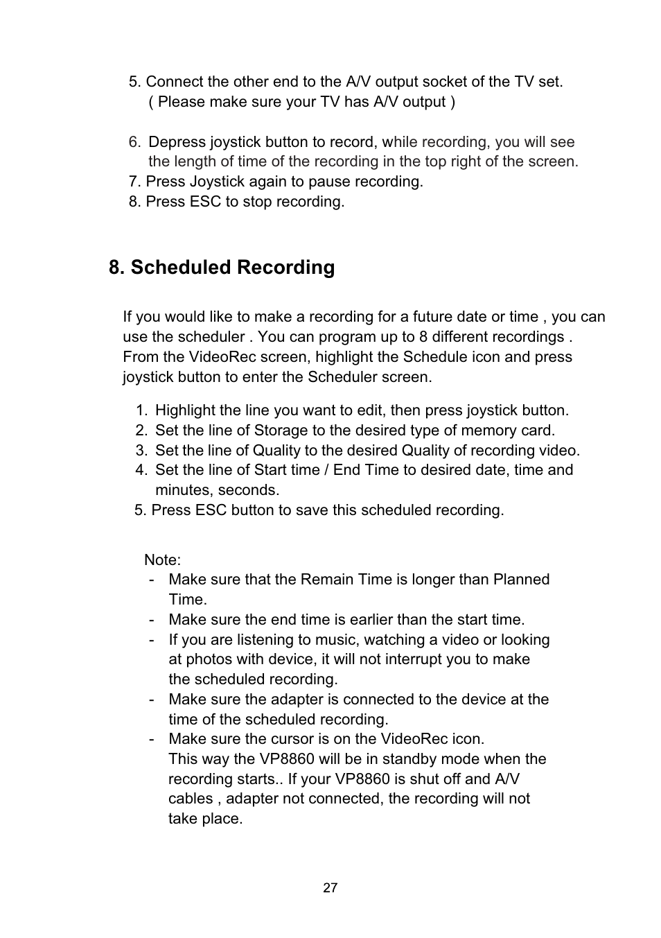 Scheduled recording | VOSONIC VP8860 User Manual | Page 27 / 40