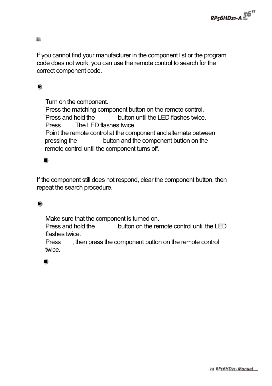Searching for component codes | Vivitek RP56HD21-A User Manual | Page 26 / 38