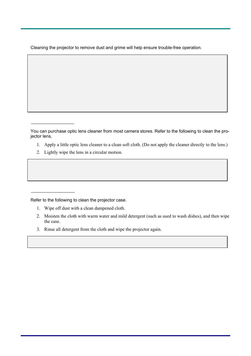 Cleaning the lens, Cleaning the case | Vivitek D326 User Manual | Page 40 / 52