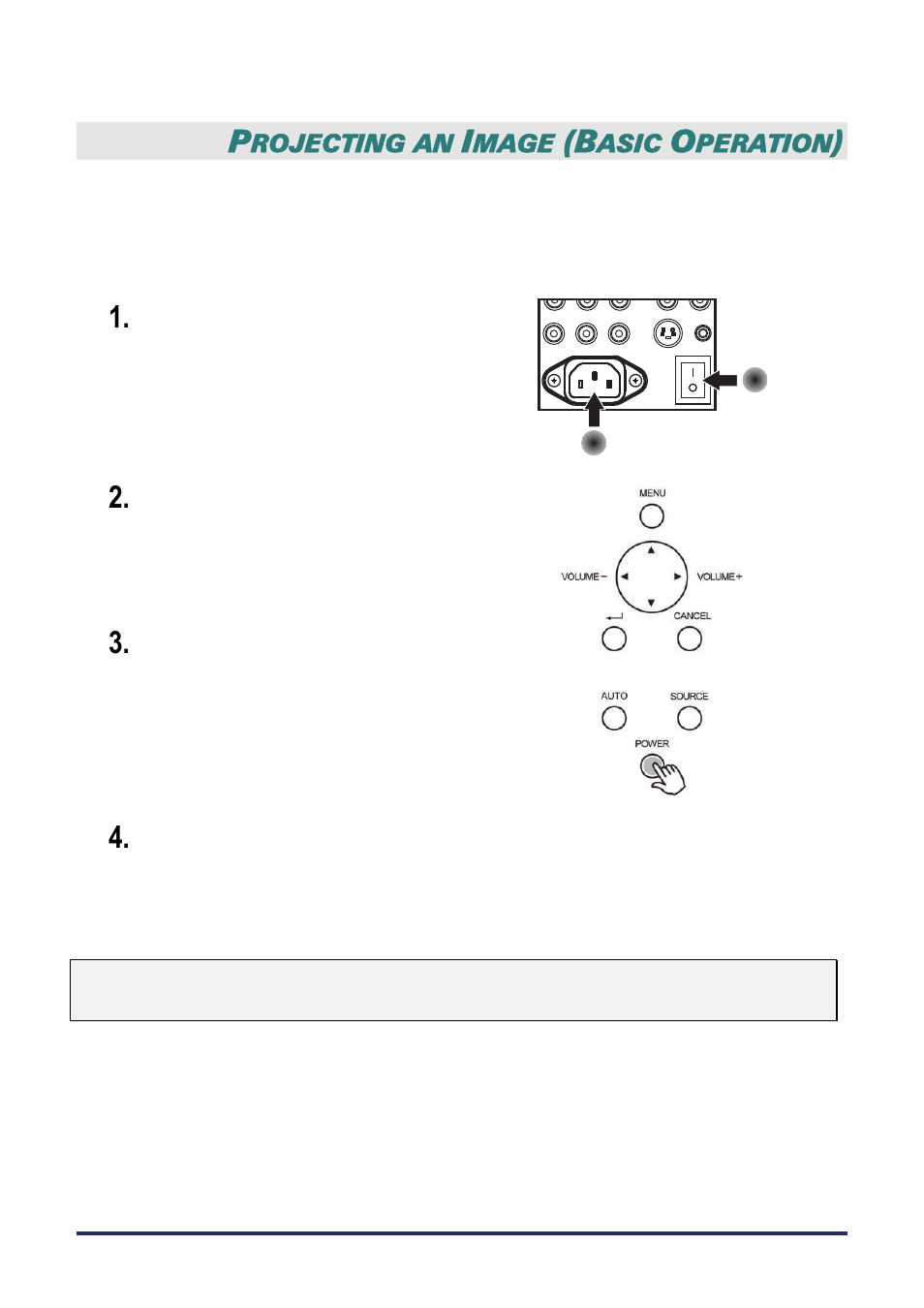 Projecting an image (basic operation), Turning on the projector, Urning on the | Rojector | Vivitek D5500 User Manual | Page 32 / 113
