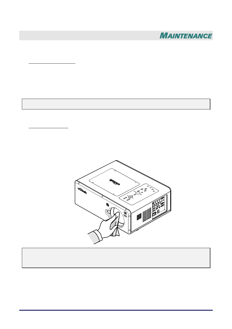 Maintenance, Cleaning the projector, Cleaning the cabinet | Cleaning the lens, Leaning the projector, Aintenance | Vivitek D5500 User Manual | Page 88 / 113
