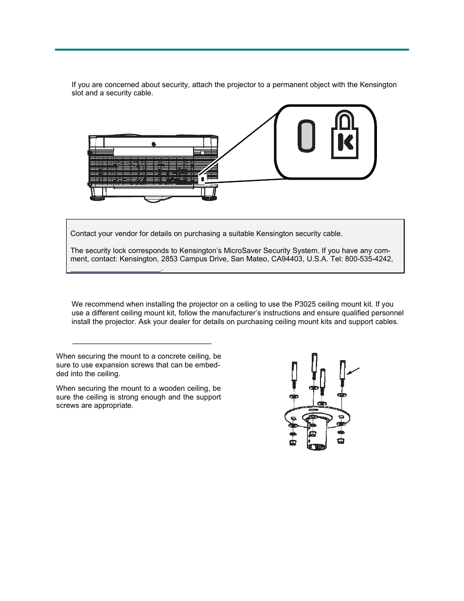 Securing the mount to the ceiling | Vivitek Platinum Series D3355 User Manual | Page 54 / 68
