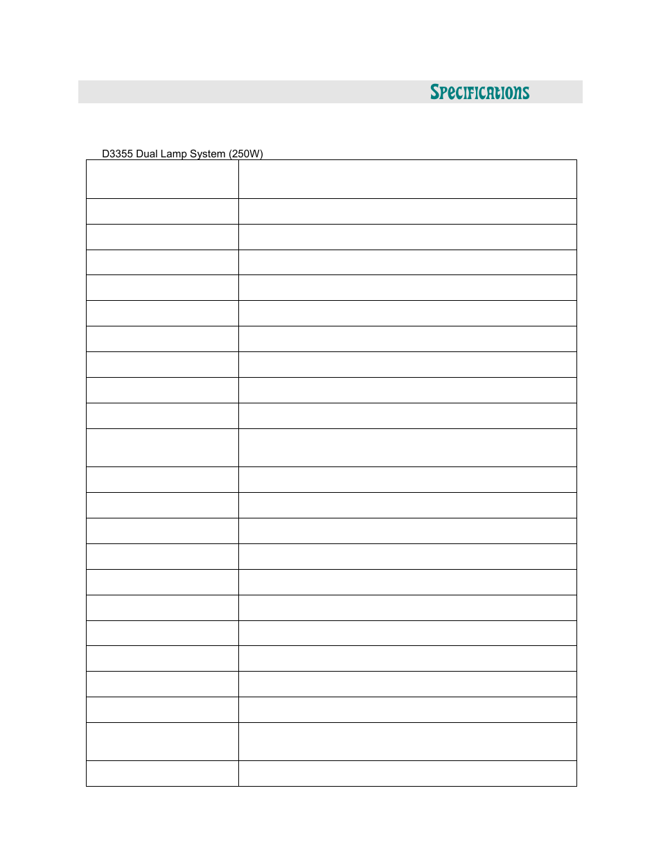 Pecifications, Specifications | Vivitek Platinum Series D3355 User Manual | Page 60 / 68