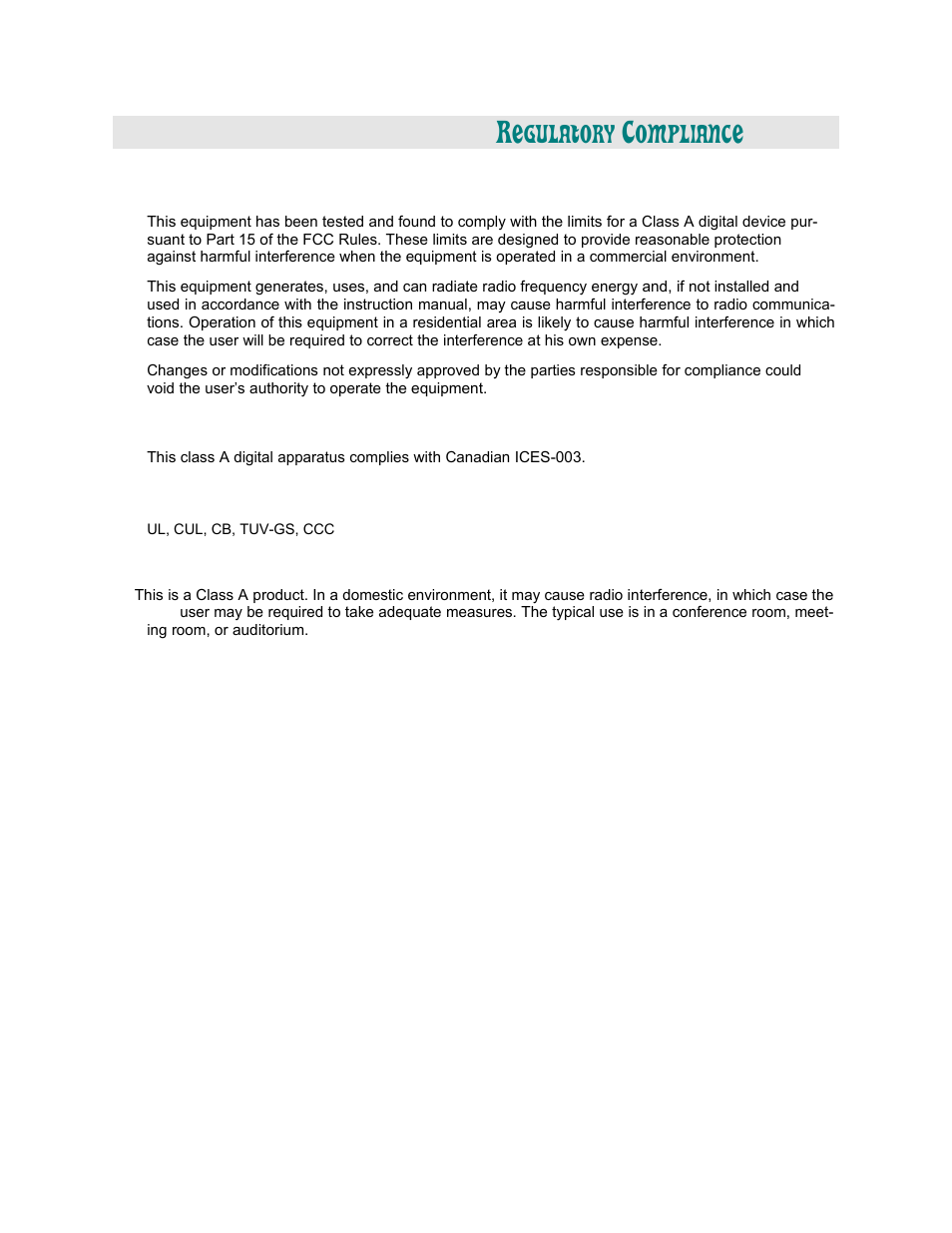 Egulatory, Ompliance | Vivitek Platinum Series D3355 User Manual | Page 68 / 68