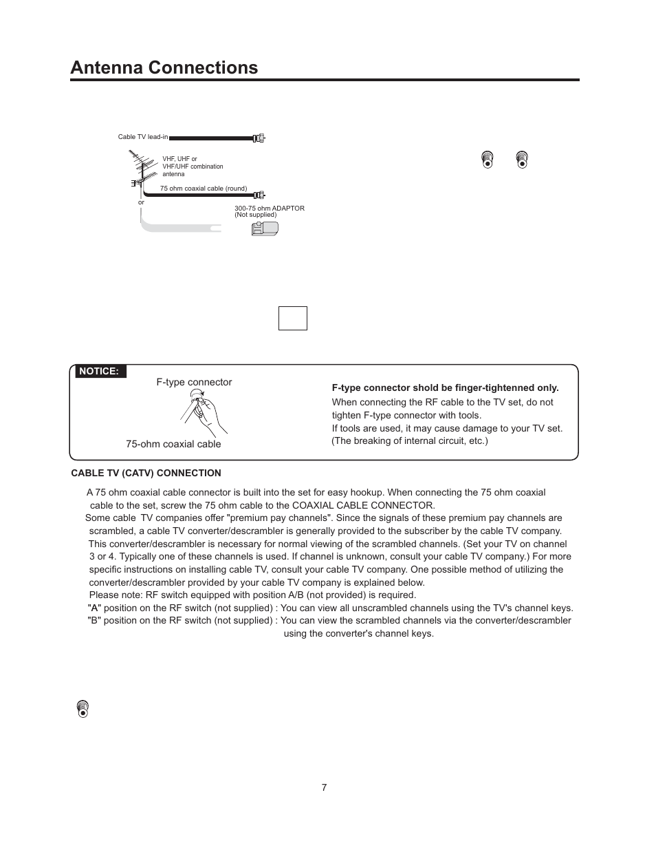 Antenna connections | Vivitek 51" Micro Display Projection TV User Manual | Page 13 / 58