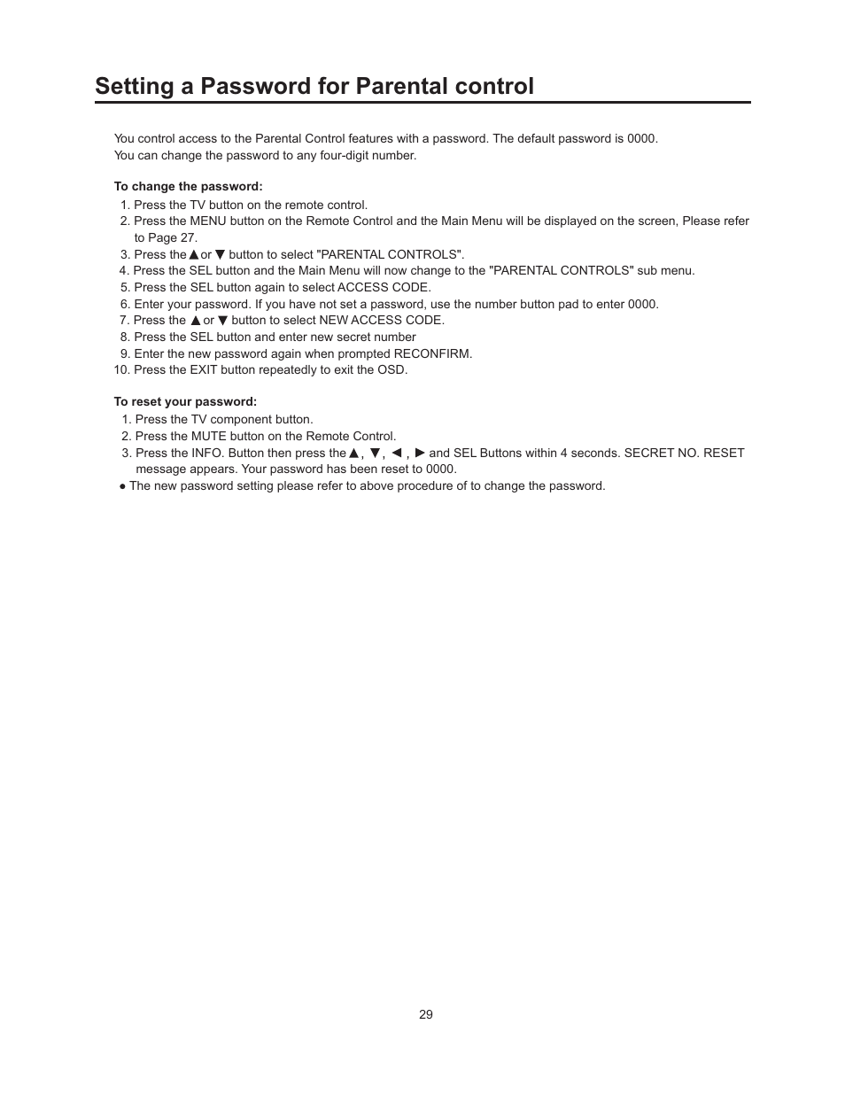 Setting a password for parental control | Vivitek 51" Micro Display Projection TV User Manual | Page 35 / 58