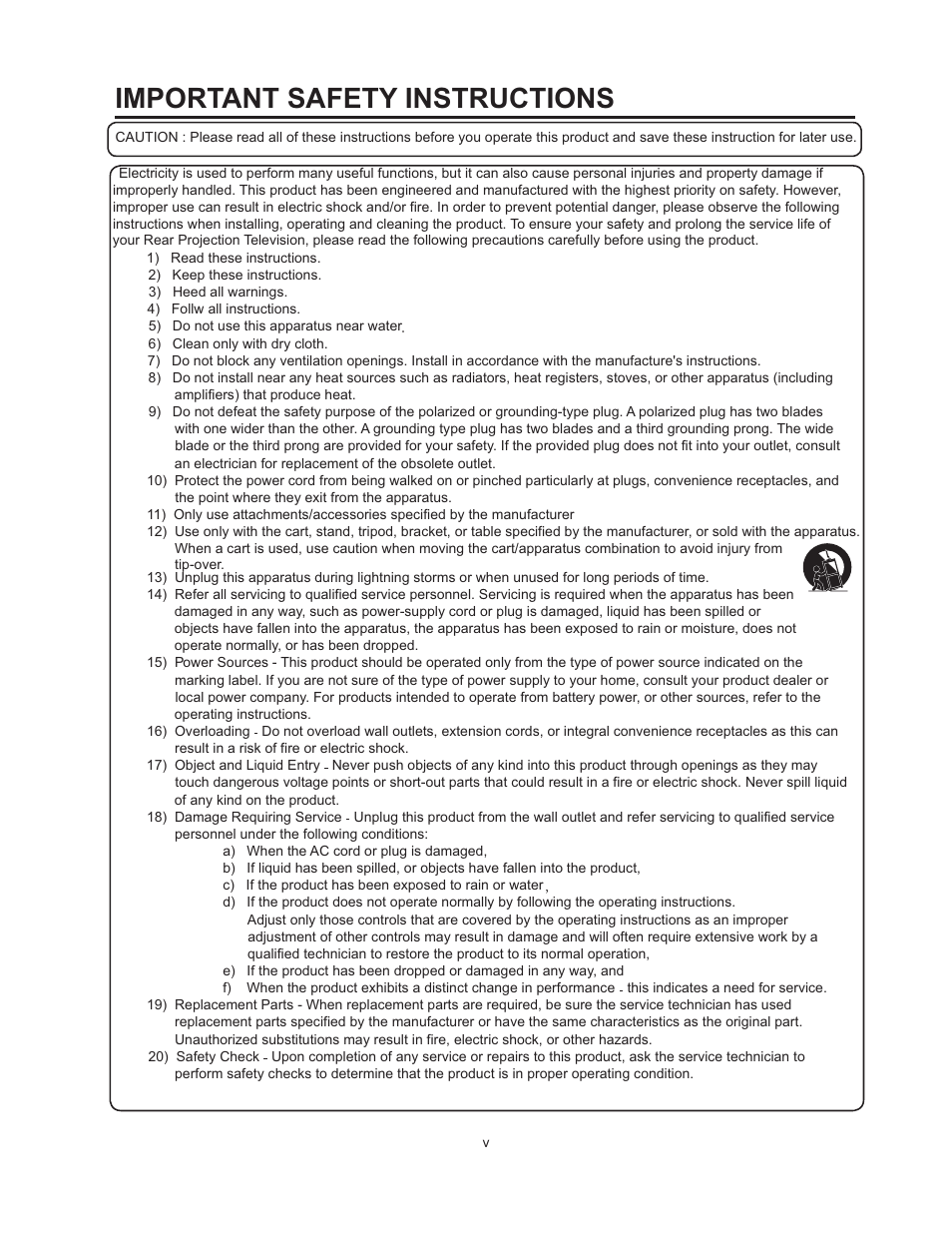 Important safety instructions | Vivitek 51" Micro Display Projection TV User Manual | Page 5 / 58