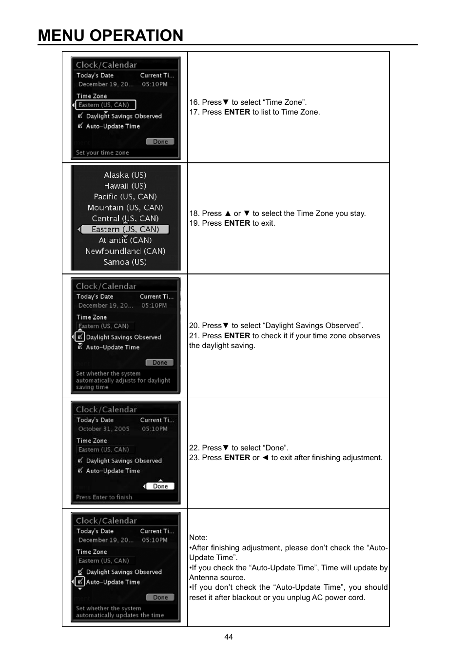 Menu operation | Vivitek DVD Combo User Manual | Page 45 / 66