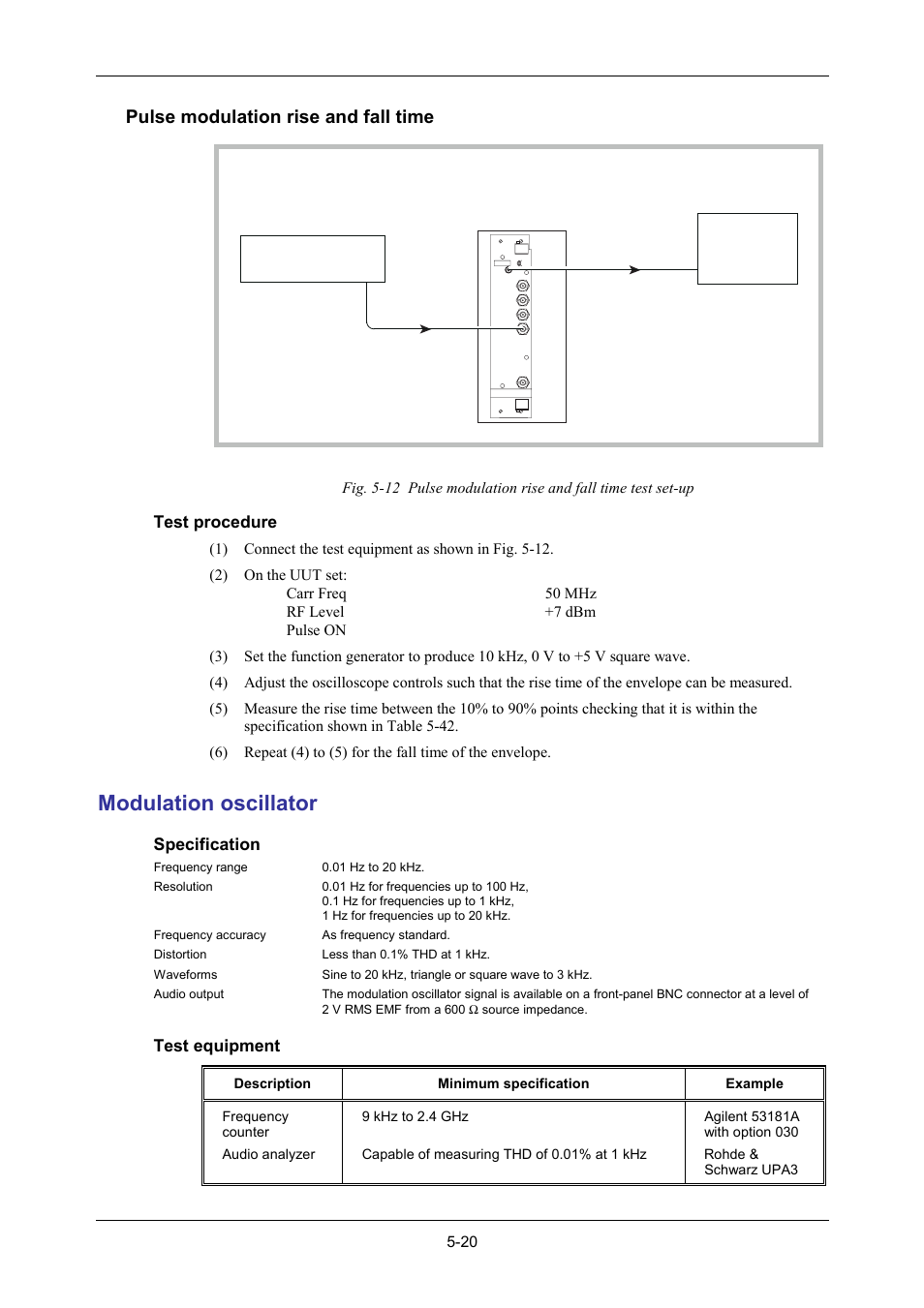 Pulse modulation rise and fall time, Modulation oscillator | VXI 3002 User Manual | Page 95 / 136