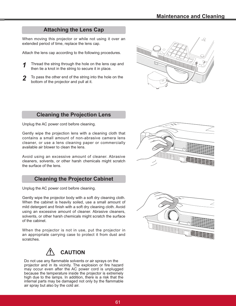Attaching the lens cap, Caution | VIEWSONIC PJL6233 User Manual | Page 67 / 176