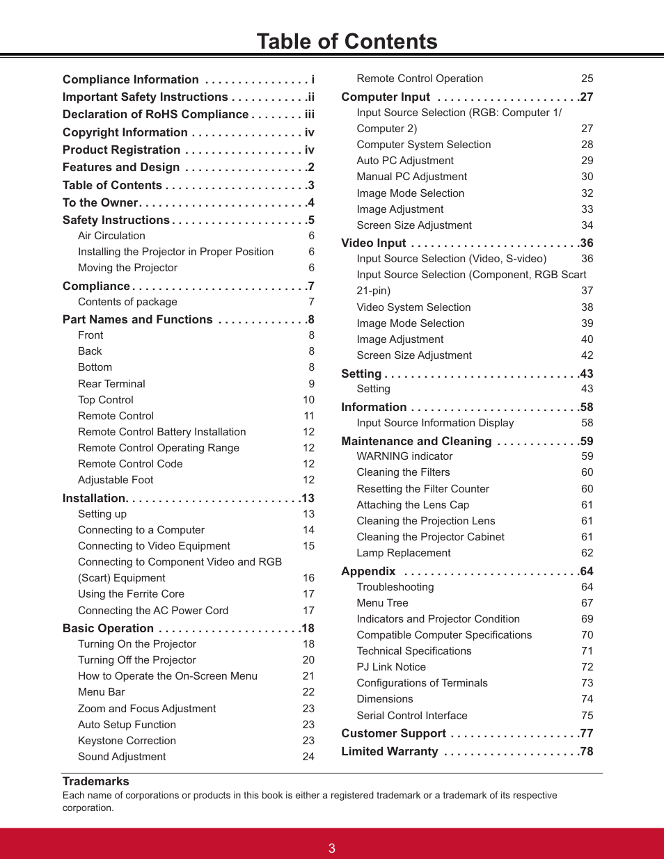 VIEWSONIC PJL6233 User Manual | Page 9 / 176