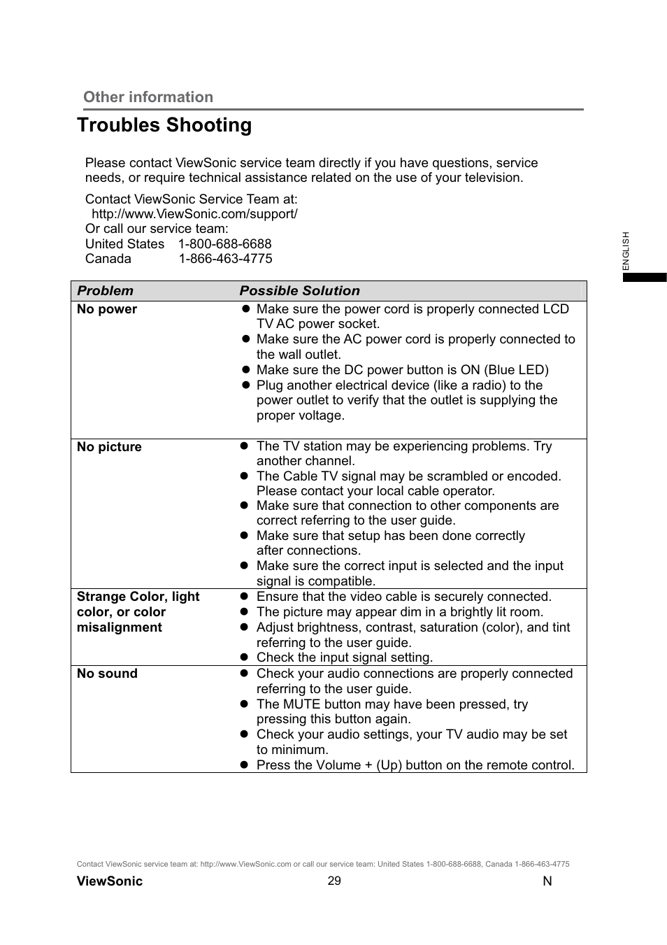 Troubles shooting, Other information | VIEWSONIC N4290p User Manual | Page 36 / 42