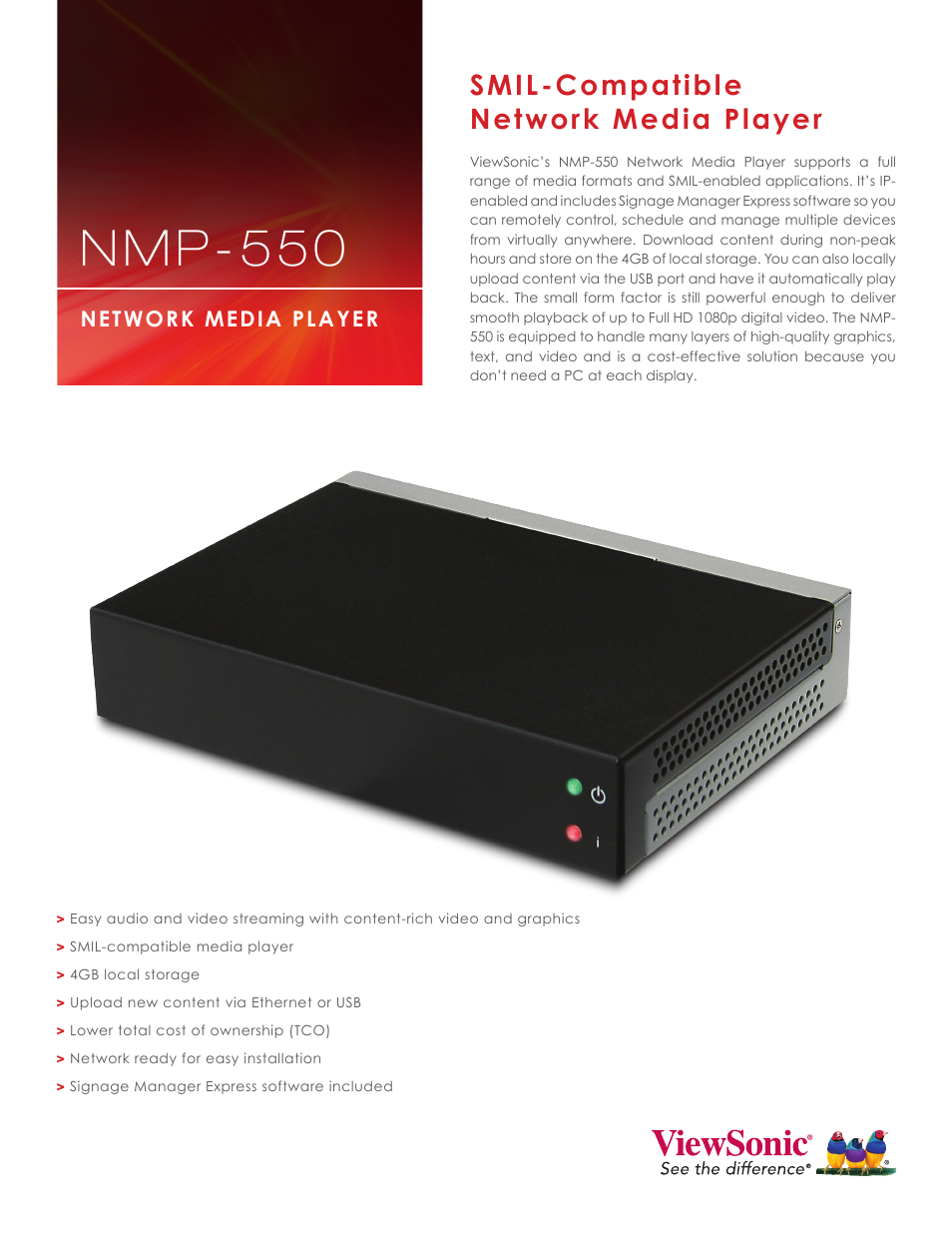 VIEWSONIC NETWORK MEDIA PLAYER NMP-550 User Manual | 2 pages