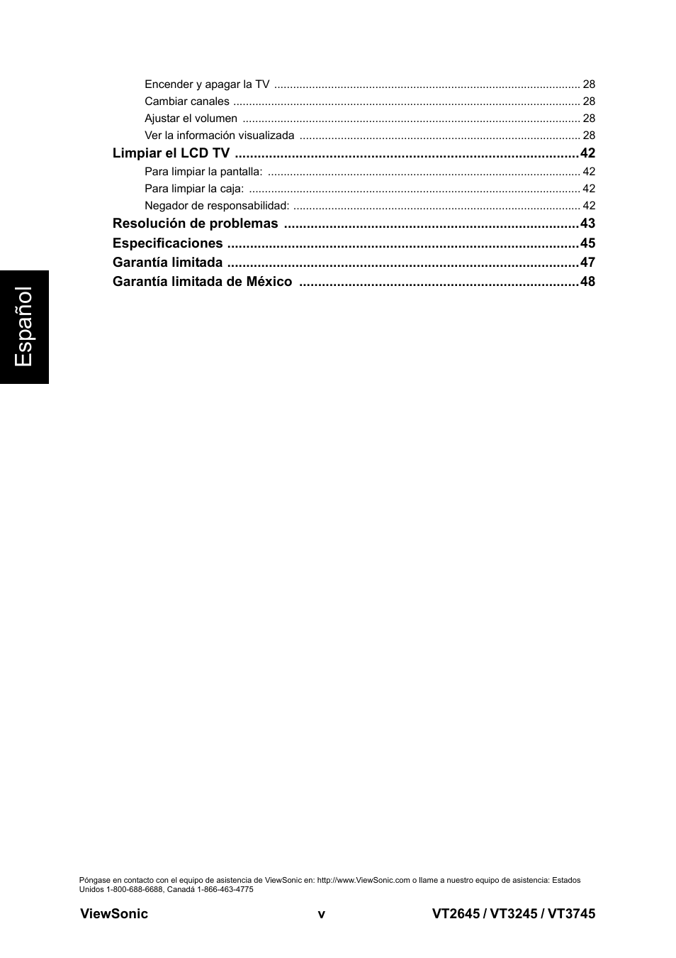 Esp añol | VIEWSONIC VT3745 User Manual | Page 6 / 55