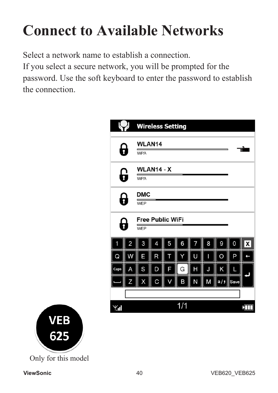 Connect to available networks | VIEWSONIC EBOOK VS13394 User Manual | Page 42 / 49