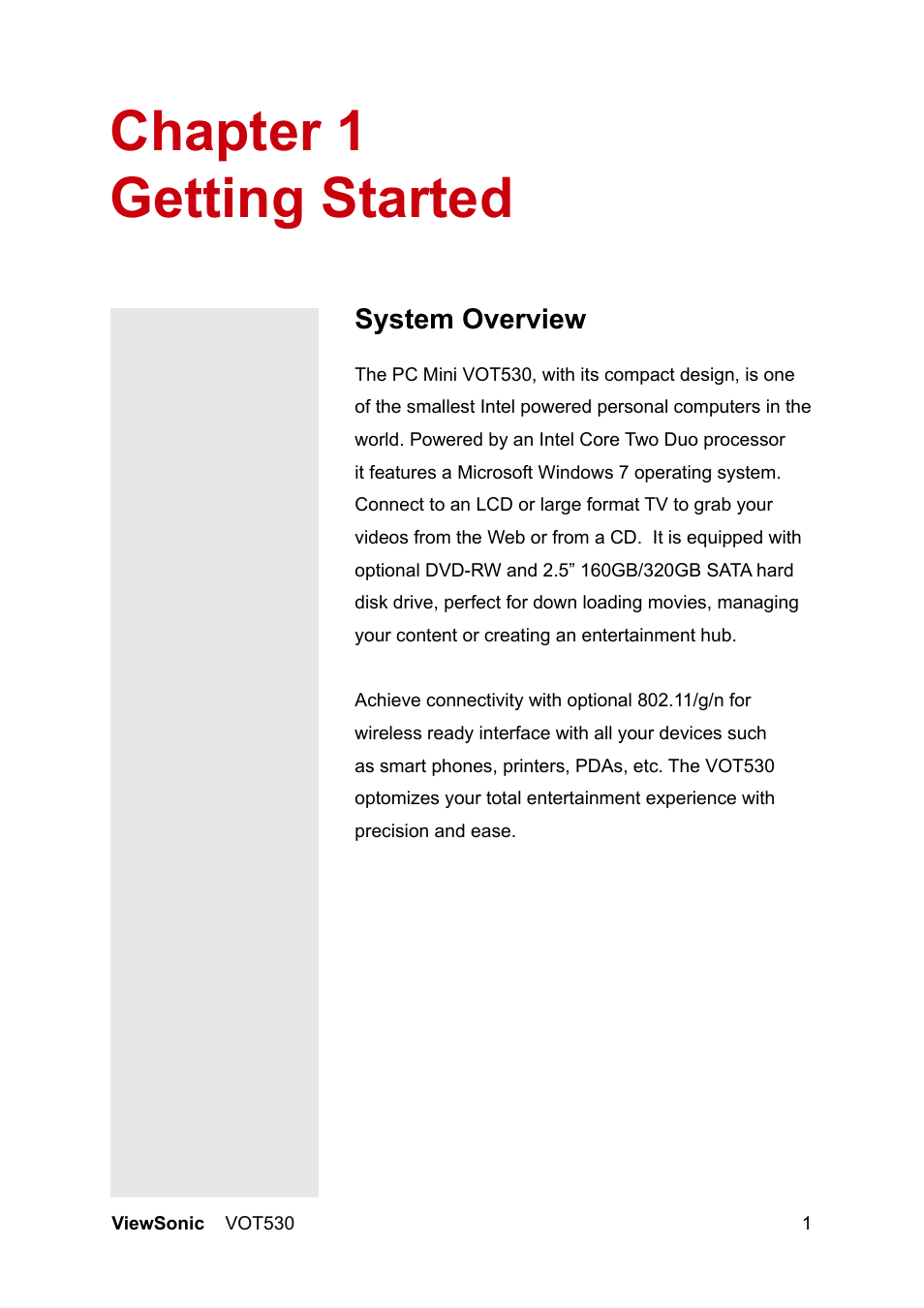 Chapter 1 getting started | VIEWSONIC VS12661 User Manual | Page 7 / 49