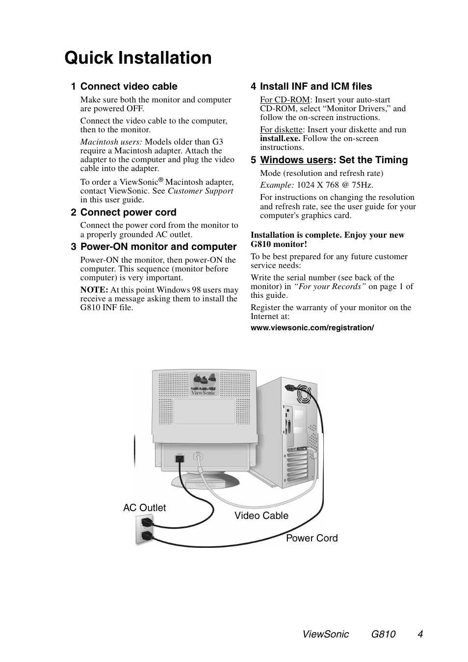 Quick installation | VIEWSONIC G810 User Manual | Page 5 / 20
