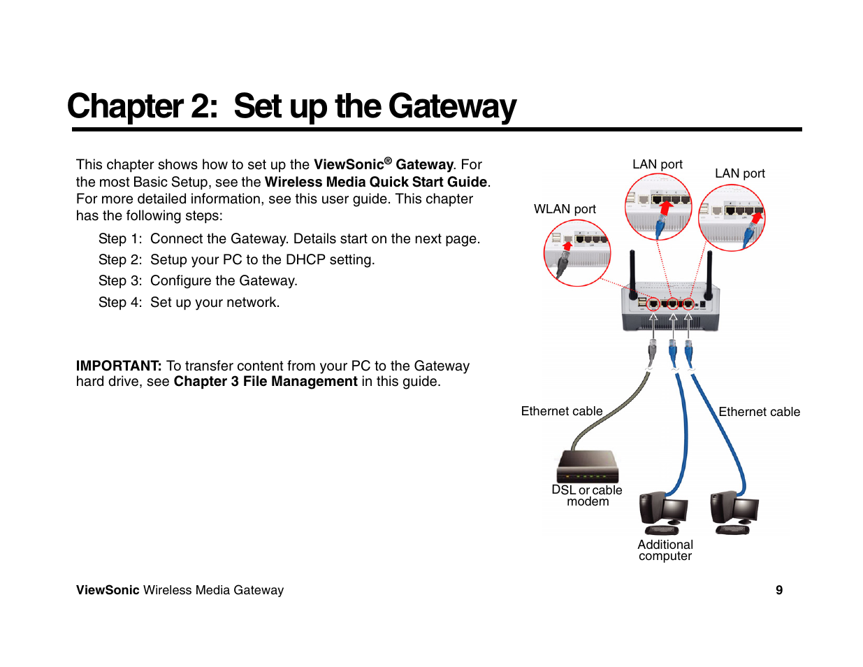 Chapter 2: set up the gateway | VIEWSONIC Wireless Media Gateway WMG80 User Manual | Page 15 / 105
