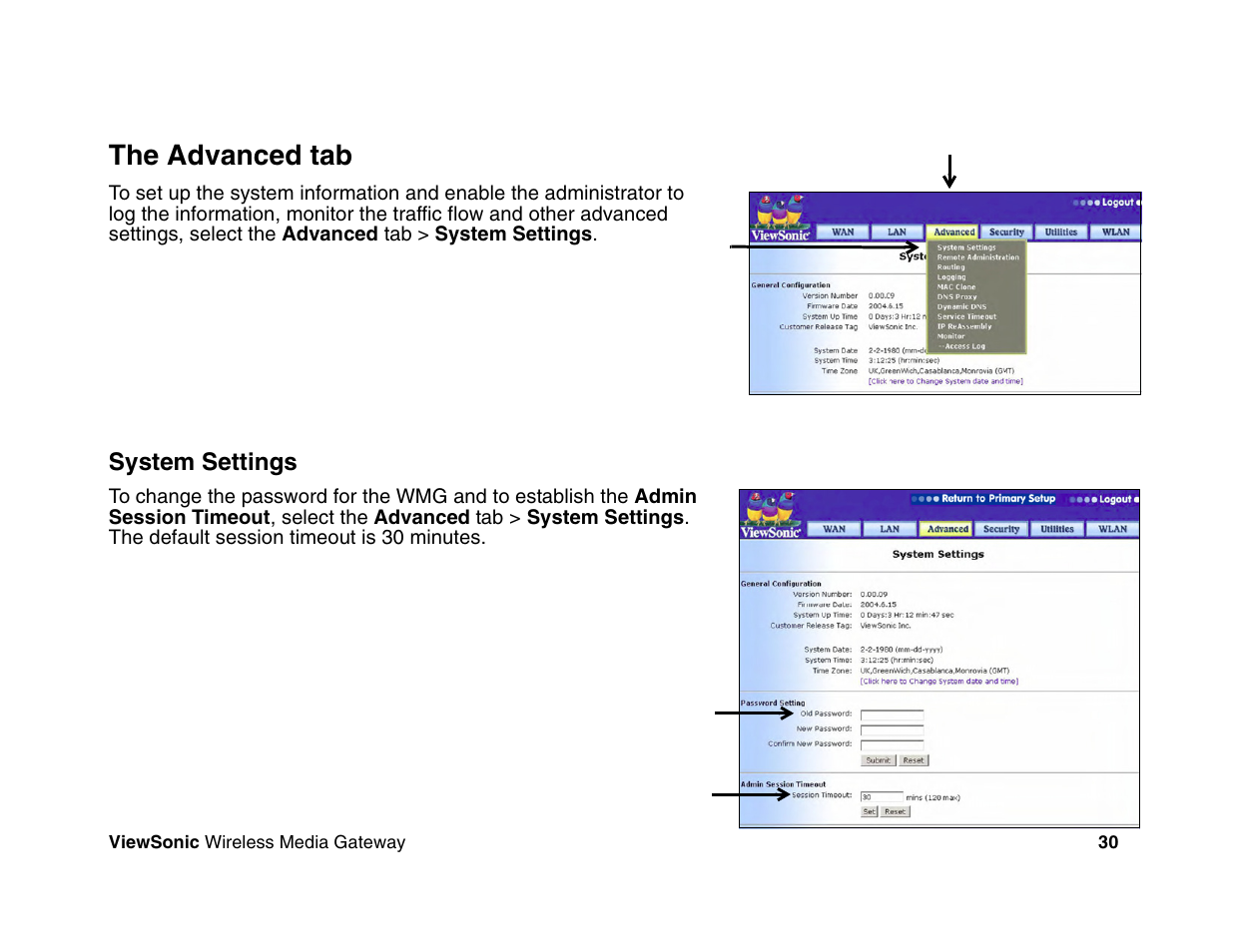 The advanced tab | VIEWSONIC Wireless Media Gateway WMG80 User Manual | Page 36 / 105