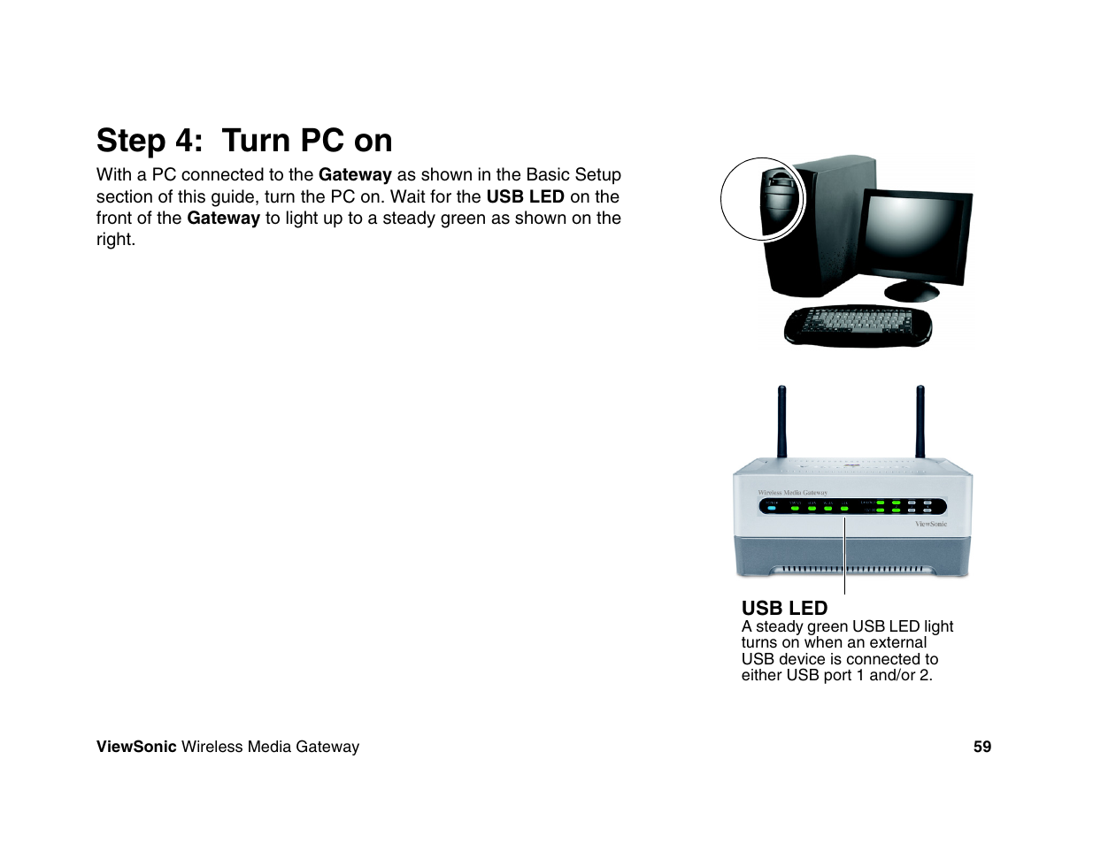 Step 4: turn pc on | VIEWSONIC Wireless Media Gateway WMG80 User Manual | Page 65 / 105