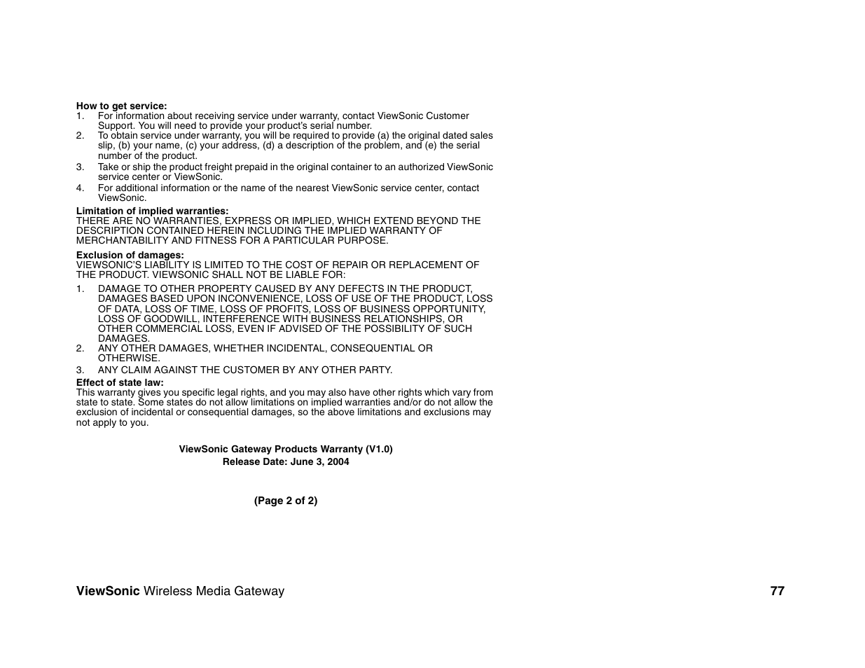 Viewsonic wireless media gateway 77 | VIEWSONIC Wireless Media Gateway WMG80 User Manual | Page 83 / 105