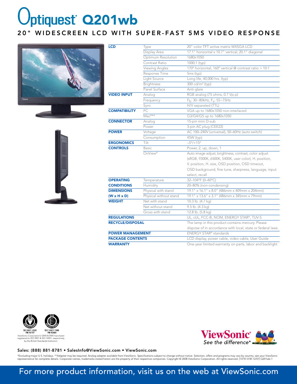 Q201wb | VIEWSONIC Optiquest Q201WB User Manual | Page 2 / 2