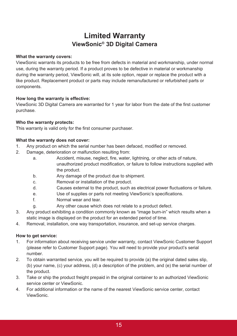 Limited warranty, Viewsonic, 3d digital camera | VIEWSONIC 3D SNAP 3DSC5 User Manual | Page 21 / 25