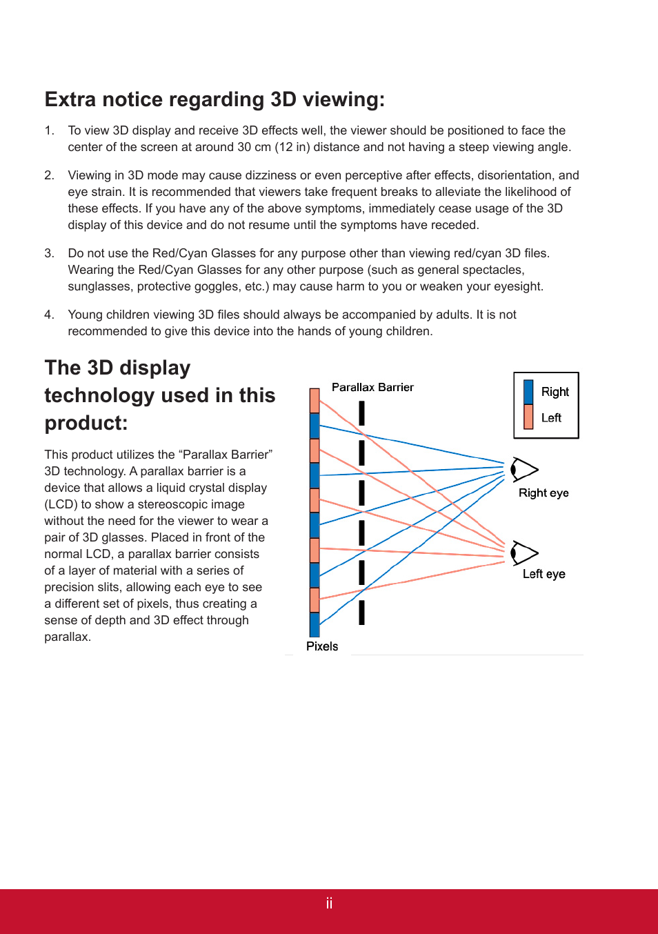 Extra notice regarding 3d viewing, The 3d display technology used in this product | VIEWSONIC 3D SNAP 3DSC5 User Manual | Page 3 / 25