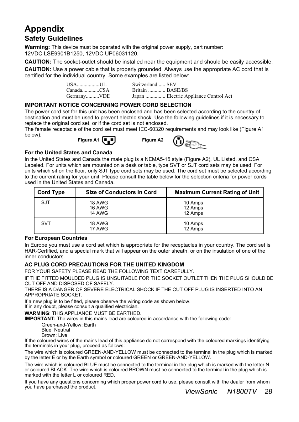 Appendix, Safety guidelines | VIEWSONIC N1800TV User Manual | Page 29 / 30