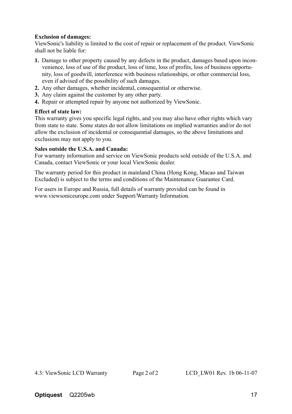 VIEWSONIC OPTIQUEST Q2205WB User Manual | Page 20 / 23