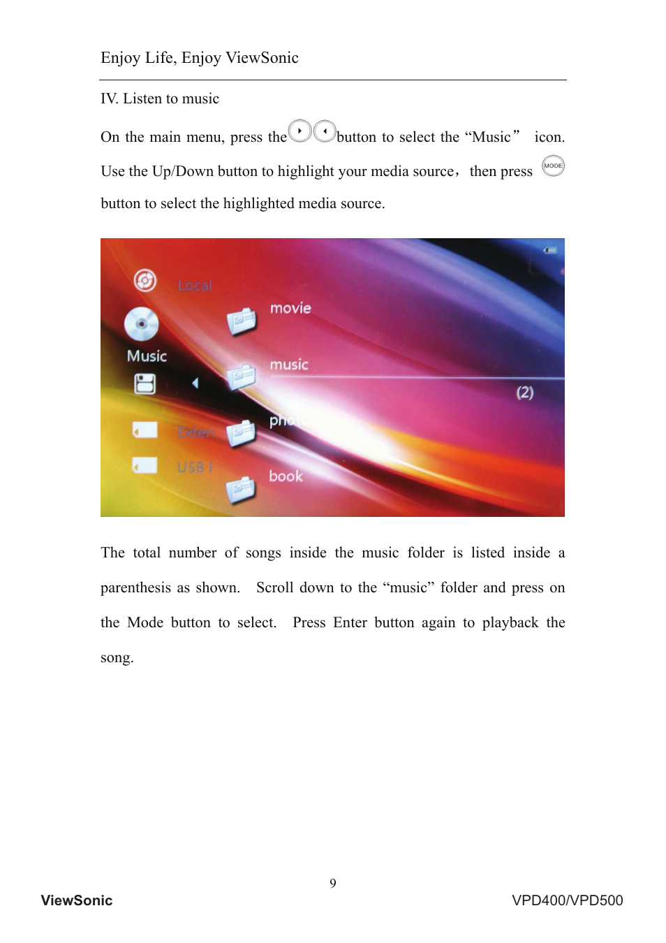 Enjoy life, enjoy viewsonic | VIEWSONIC Portable Media Player VS12836 User Manual | Page 13 / 38
