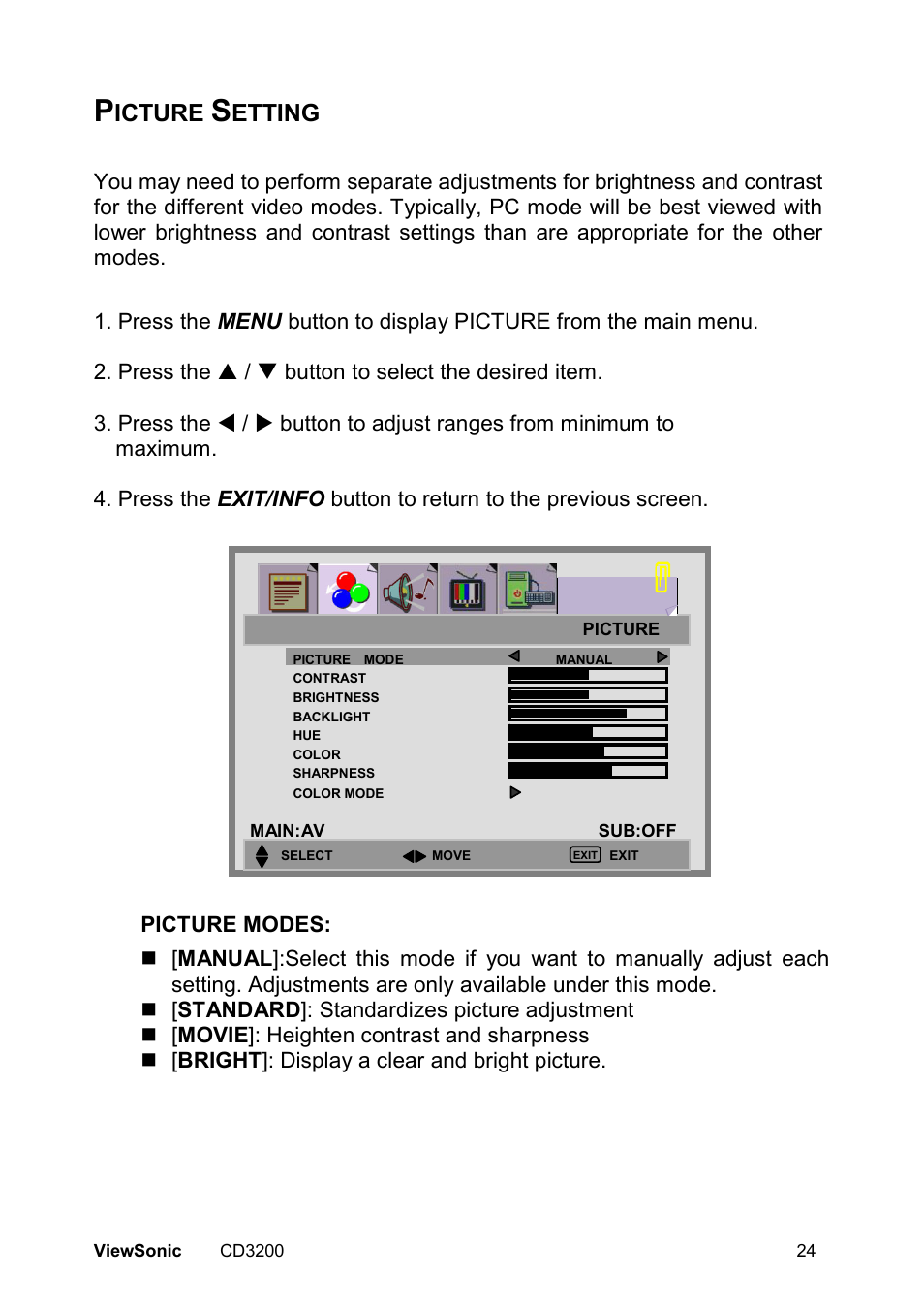 Icture, Etting | VIEWSONIC VS11857 User Manual | Page 27 / 66