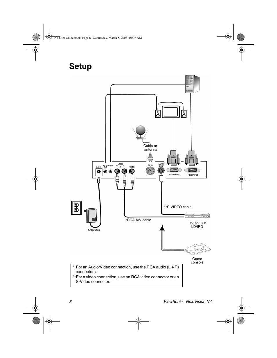 Setup | VIEWSONIC NEXTVISION N4 User Manual | Page 11 / 22