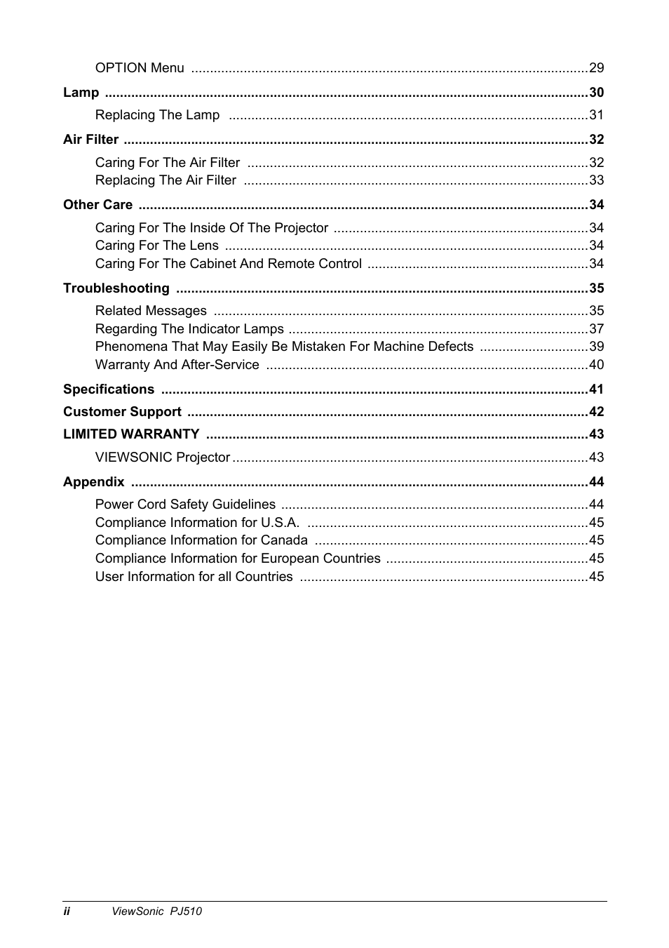 VIEWSONIC PJ510 User Manual | Page 3 / 49