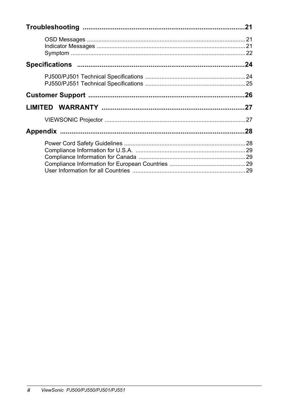 VIEWSONIC PJ500 User Manual | Page 3 / 32